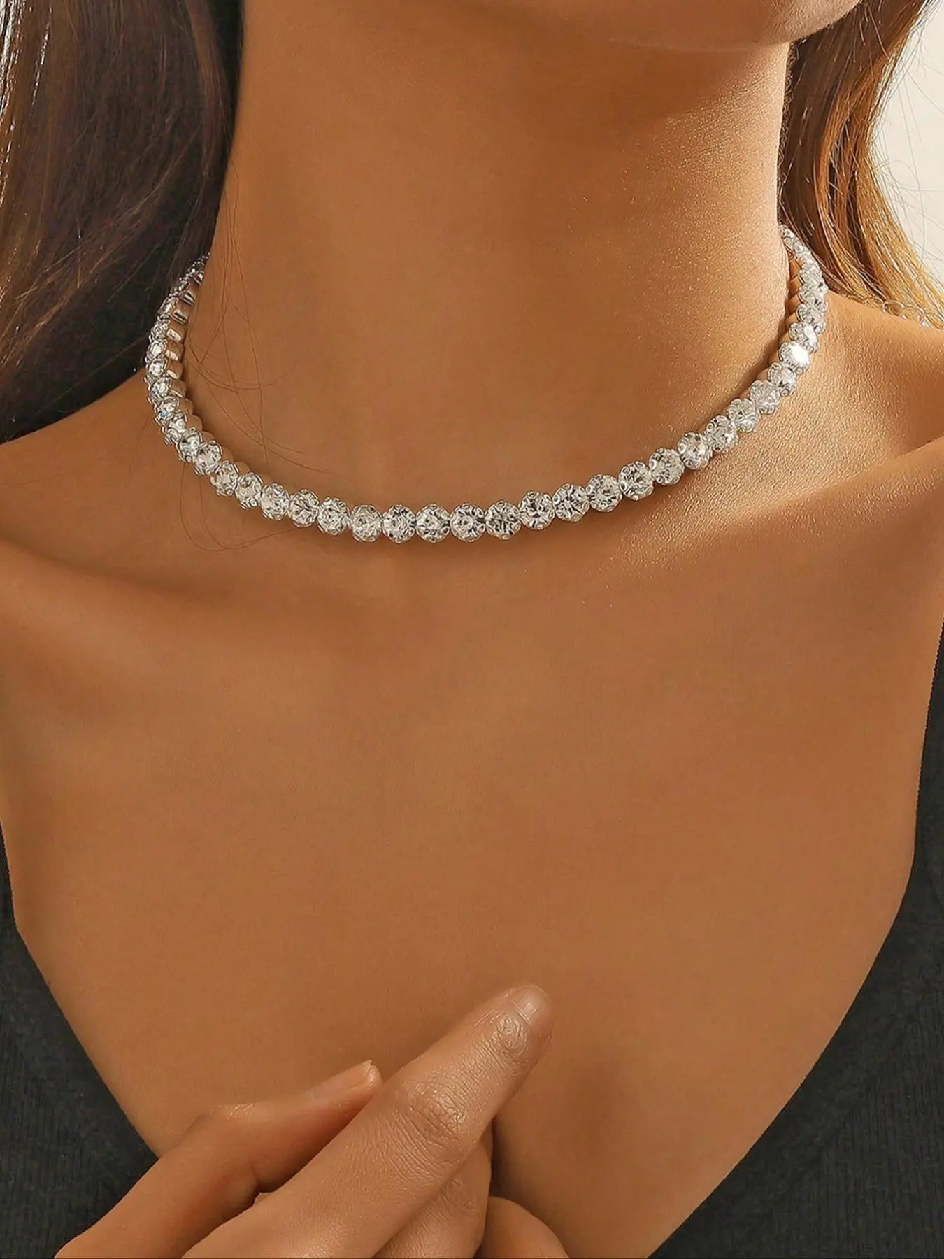 Rhinestone Decorated Adjustable Necklace for Women & Girls, Fashion Jewelry for Party, Daily Clothing Decor, Trendy All-match & Exquisite Jewelry for Birthday Gift, Chic Gorgeous Jewelry, Bling Necklace