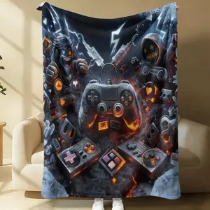 Cyber Neon Gaming Controller Blanket, Flannel Soft Touch, Multi-Use for Dorm Naps & Bedroom, Stylish & Warm Experience