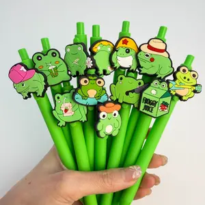 5/15/25pcs Creative Simple and Cute Green Frog Shaped Theme Stretchable Ballpoint Pen Campus Design Back to School Season Back to School Season Little Frog Series Pressing Neutral Pen Color Random
