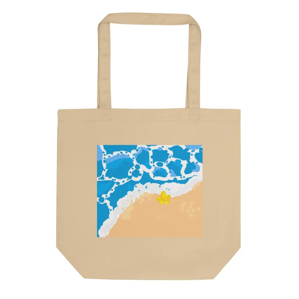 Men's Beach Aesthetic Tote Bag in Organic Cotton, Casual Ocean Print for Beach Trips, Open Top, Dual-Handled & Plastic-Free, Beach Aesthetic Men's Tote Bags
