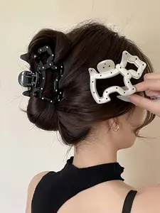 2pcs,Women's Polka Dog Hair Clip Set, Cute Style High-End Back Head Shark Clasp Hair Accessories, All Season Fashion Accessory