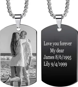 Personalized Custom Photo Text Engraving Dog tags Stainless Steel Necklace Memorial Necklace