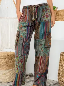 100% Cotton Mushroom Patchwork Pant with 5 Pockets - Unisex Cargo Pants