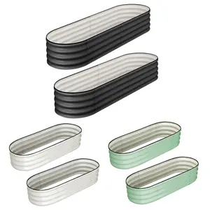 2-Pack Galvanized Metal Oval Raised Garden Beds,4.5x2x1.5FT Planter Boxes,Open-Bottom, Tool-Complimentary Assembly, Safe Edges for Outdoor Flowers, Vegetables, Herbs