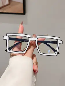 New Colorblock Retro Square Sunglasses Frame, Fashionable Vintage Blue Light Blocking Glasses, Stylish Eyewear for Daily Use