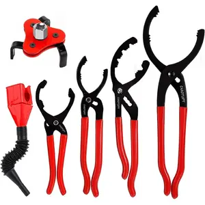 6Pcs Oil Filter Pliers Set, Universal Oil Filter Wrench With Oil Funnel, 10" & 12" & 14" & 16" Premium Oil Filter Removal Tool From 1-1/4" to 8-1/2"