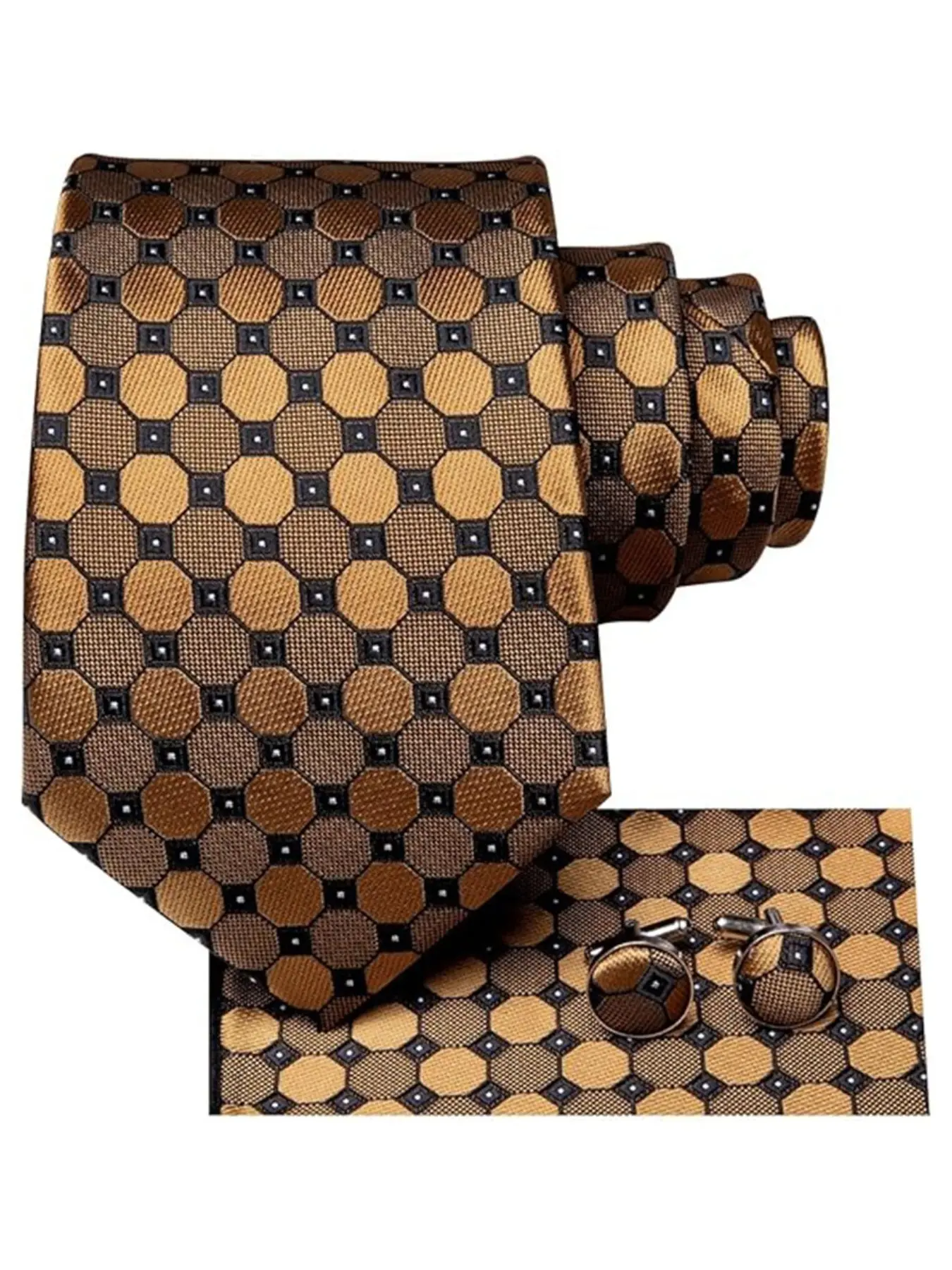 Men's Elegant Tie Set, Perfect for Weddings and Business, Polyester Material, Fashion Design, Plaid Print Tie, Buttonhole Tie, Square Pocket, 3-Piece Set