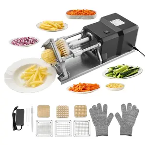 Electric French Fry Cutter and Stainless Steel Vegetable Chopper With Three Blades For Uniform Potatoes Carrots Cucumbers And Other Vegetables - Powerful Electric Kitchen Gadget With Durable Build, Easy To Clean, Safe User Handle