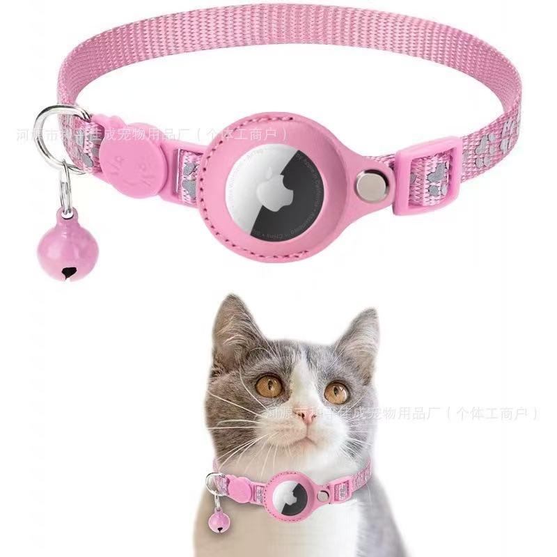Airtag Anti-Loss Cat Dog Collar with Bell Reflective Kitten Collar with Apple AirTag Holder and Cat Bell 0.4-inch width lightweight design Secure buckle fits both male and female cats Pet accessory gift (Black) gps