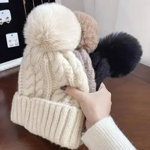 Solid Color Knitted Beanie Hat, 1 Count Windproof Warm Fur Hat for Women & Men, Casual Outdoor Sports Hat for Skiing, Snowboarding, Cycling, Running, Knitted Winter Hat
