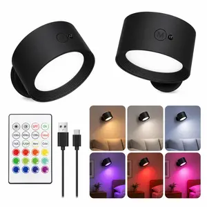 Wireless RGB LED Art Display Wall Mounted Lamp - Rechargeable Cordless Light with 3 Color Temps, Remote & Touch Control, 360° Rotatable Dimming for Study, Bedroom indoor ambient