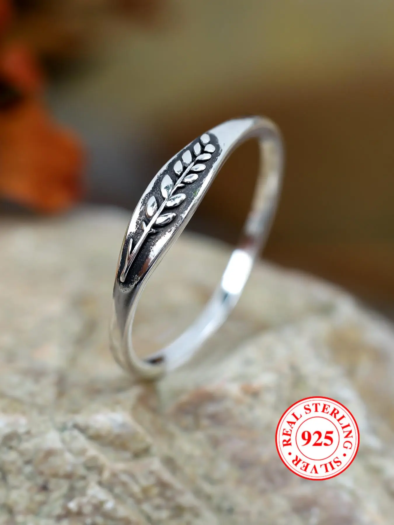925 Sterling Silver Vintage Leaf Embossed Design Engraved Ring, Gifts for Her, Fashion Accessories for Women & Men, Trendy All-match & Exquisite Jewel