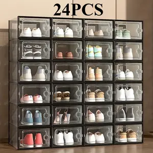 33.5x23x14cm Shoe Organizer Boxes 24 Pack Stackable Clear Shoe Display Case