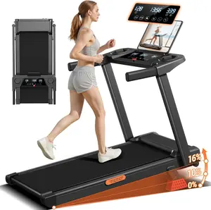 Incline Treadmill with Handle for Home and Office, Folding Treadmills with 300 Lbs Weight Capacity, 3.0HP Quiet Walking Pad Treadmill, Three LED Screen Display