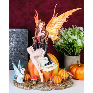 Nene Thomas Fall Autumn Tribal Fairy Godmother With Pumpkins And Winged Cat Statue