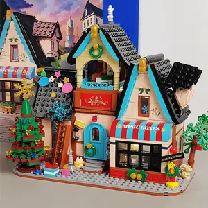 Classic Vintage Christmas Cabin Building Blocks Set, Unisex Holiday Gift Toy, Creative Construction Kit for Kids & Adults, Building Block Sets