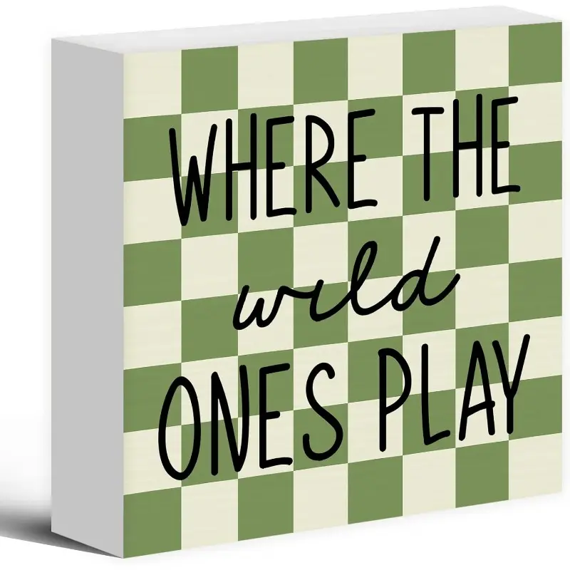 Where The Wild Ones Play Wood Box Sign Desk Decor, Home Decor Products, Nursery Room Wooden Block Sign Decorations for Playroom Toddler Boys Girls Room Wall Tabletop Shelf Decor 5x5 inch