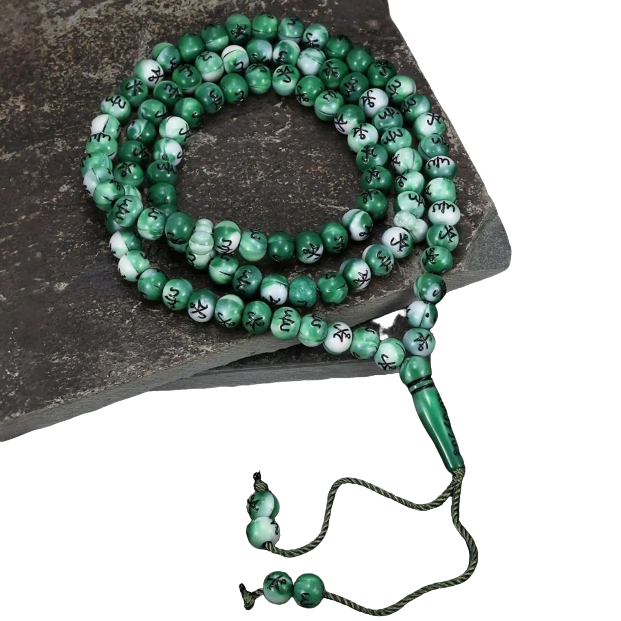 Retro Ethnic Style 99 Green Round Acrylic Beads Handmade Knotted Stackable Bracelet - Unisex Muslim Prayer & Worship Supply, Ramadan Gift for Male Users,summerwins