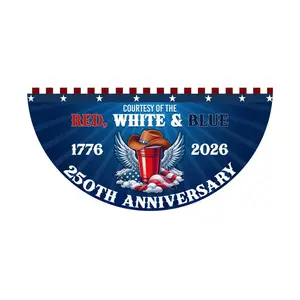 Courtesy Of The Red White And Blue Semicircular Flag, America 250th Anniversary Non-Pleated Fan Flag
