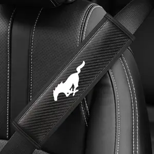 Ford Mustang Seat Belt Shoulder Cover, Car Accessory, PU Leather & Carbon Fiber Stripe Design, Enhances Driving Comfort, Available in 1pc/2pcs