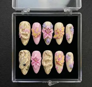 Garden Press On Nails 3D Butterfly Ball Python Rosy Maple Moth Lily Floral
