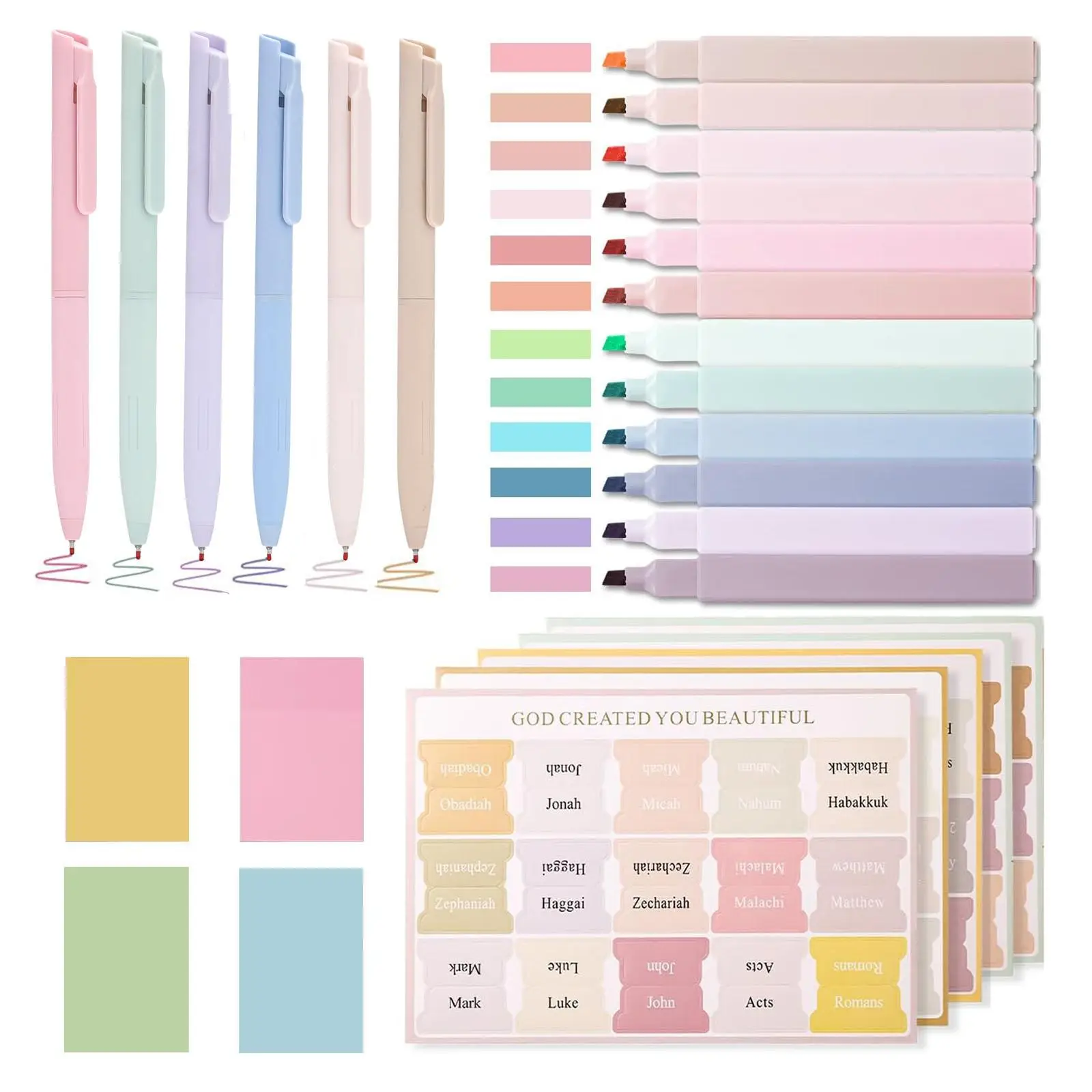 Bible Journaling Kit, Bible Study Supplies Set, Including Bible Highlighters & Bible Tabs Set & Smooth Bible Pens & Pads Sticky Notes, School Supplies