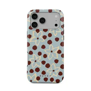 Retro Floral Polka Dot Aesthetic Phone Case - Onda Burga Vintage Brown Flower Polka Dot Pattern, Soft Pastel Blue Design, Cute Retro Protective Case  | Cover for IPhone 17 16 15 14 13 12 SE Max Pro Samsung galaxy, Gift for her Durable Protection