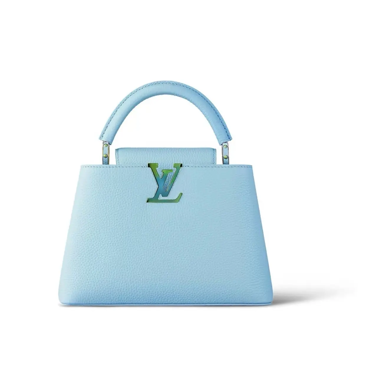 Pre-owned Louis Vuitton Capucines BB, Tiffany Blue Taurillon Leather, Iridescent Gold LV Initial Hardware, Microchip Version【2604498】