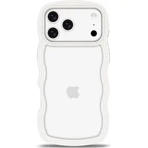 for iPhone 17 Pro Max/16/15/14 Plus/13/12 Pro Max Case Wavy Edge Clear Back Design, Anti-Slip Grip Cute Wave Curly Frame Shape Shockproof Soft TPU & Hard Bumper Protective Phone Case Cover for Women Girls