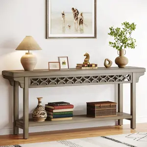Spaco 70.8" Solid Wood Farmhouse Console Table - Rectangular, Pedestal Base, Narrow Storage Sofa Table for Entryway, Small Spaces, Farmhouse Console Tables