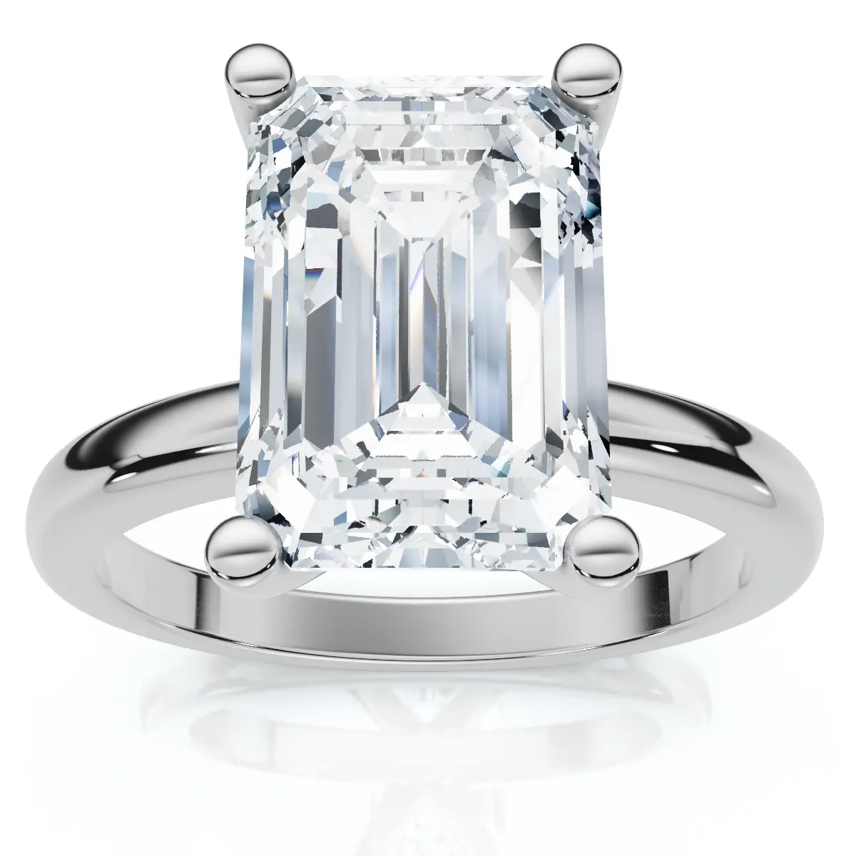 3Ct Emerald Solitaire Moissanite Engagement Ring in White Yellow or Rose Gold