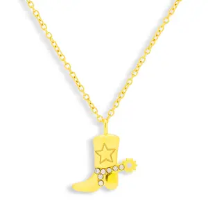 EVRY JEWELS Gold or Silver Plated Women's Hypoallergenic Cowboy Boot Crystal Charm Necklace