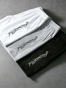 Men's Fashion Club Script Sweat Shorts, Casual Loose Drawstring Pants, Geometric Pattern, Fitted Style, Boxers Trunks