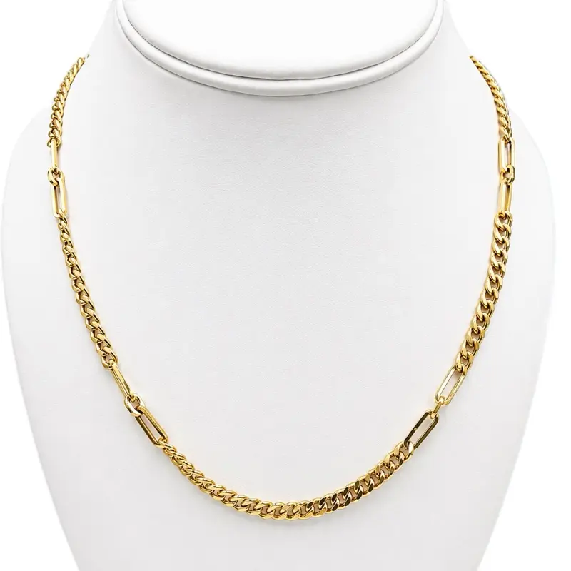 18k Gold Clip Chain Elegant Jewelry Set, Female Necklace + Bracelet, Jewelry for Girlfriend, Date Gift for Her