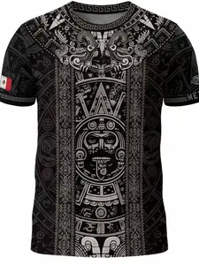 Aztec Sun Stone Pattern Mexico Heritage Shirt, Fitted Casual Streetwear Aesthetic Long Sleeve Top for All Seasons, Ethnic, Tribal, Animal and Geometric Print Design