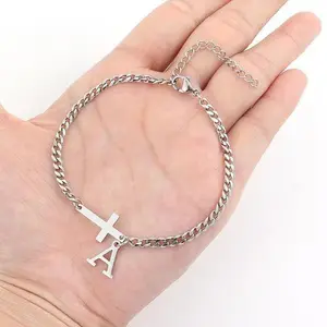 2026 New Men's Casual Bracelet, Men's Accessories - Simple Cross Charm, Letter Charm Design