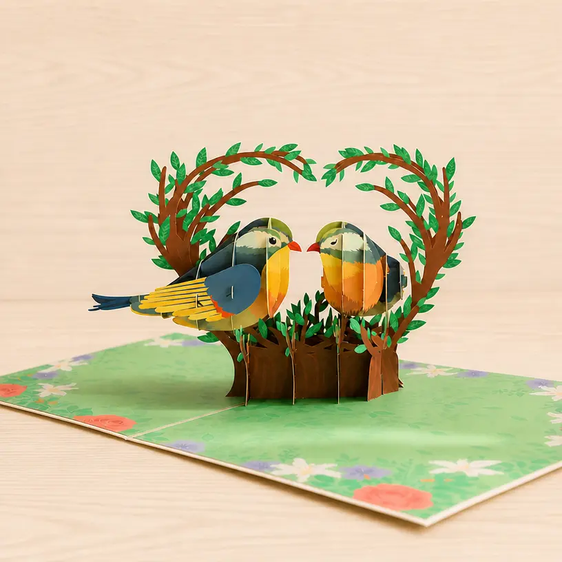 Romantic Love Birds Pop-Up Card – 3D Handmade Greeting Card