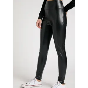 High Wiast Seamed Skinny Faux Leather Long Pants