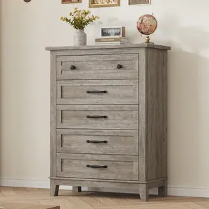 5 Dresser for Bedroom, 41.3" Tall Vertical Drawer Dresser with Large Storage, Freestanding Wooden Closet Chest for Bedroom, Living Room, Grey