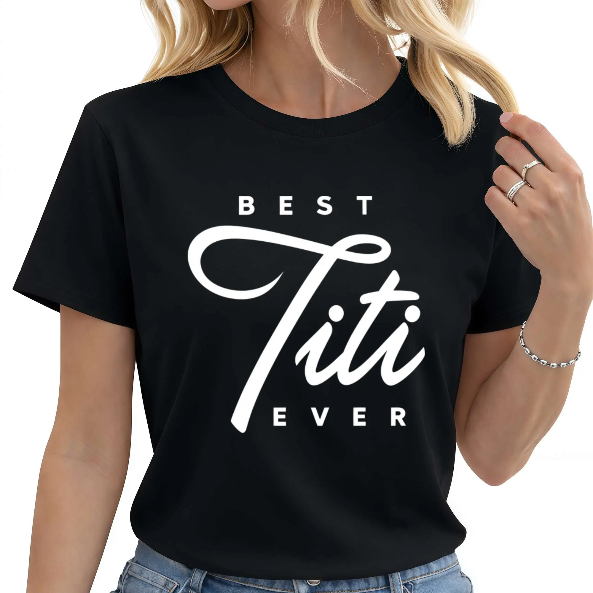 100% Cotton Titi Gift Best Titi Ever Casual Graphic Printed T-Shirt Fabric Fit