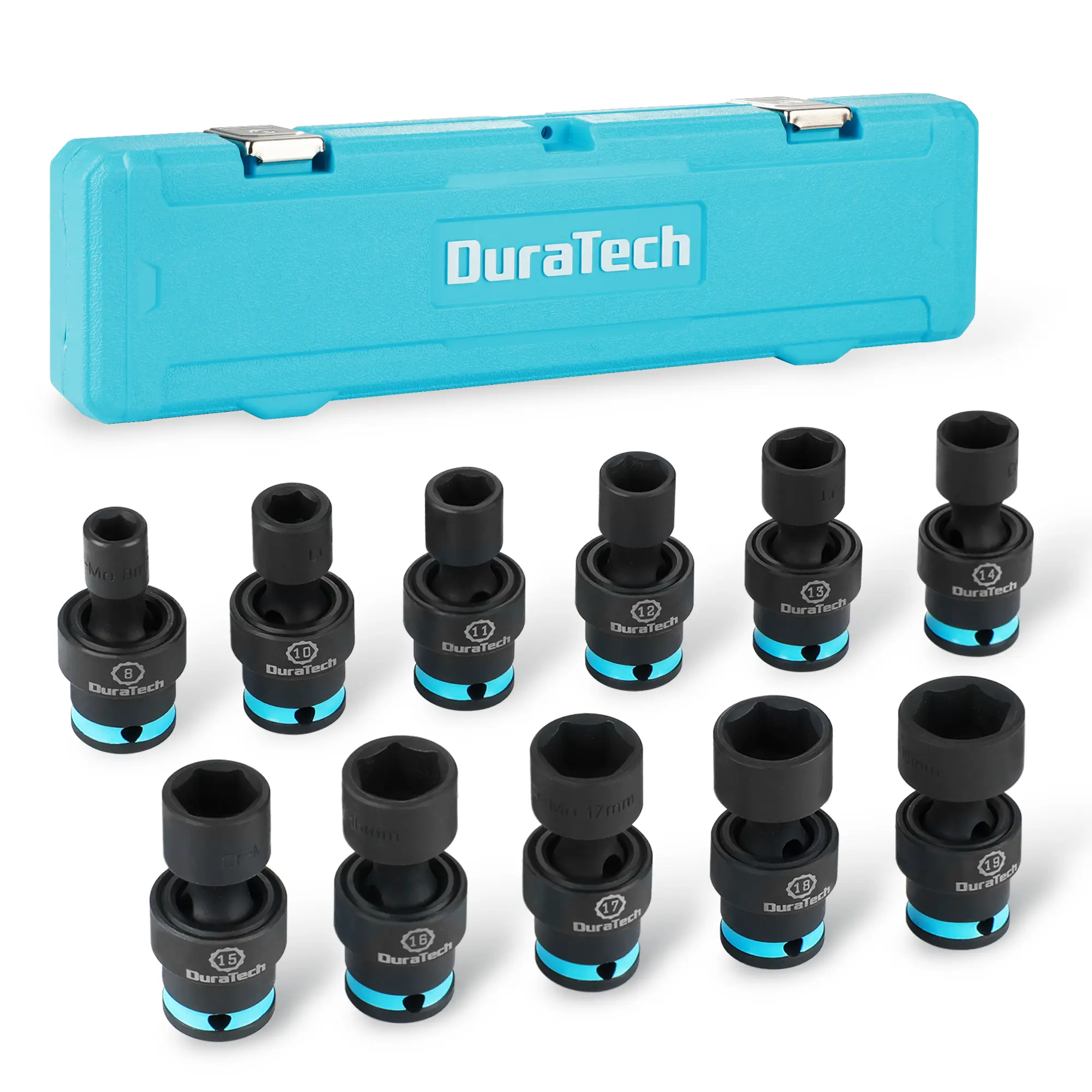 #fathersdaygift DURATECH Drive Impact Swivel Socket Set, Shallow Universal Wobble Socket, SAE&Metric Socket Set with Flexible Joint, Cr-Mo Steel, 6 Points, Organized in Sturdy Storage Case