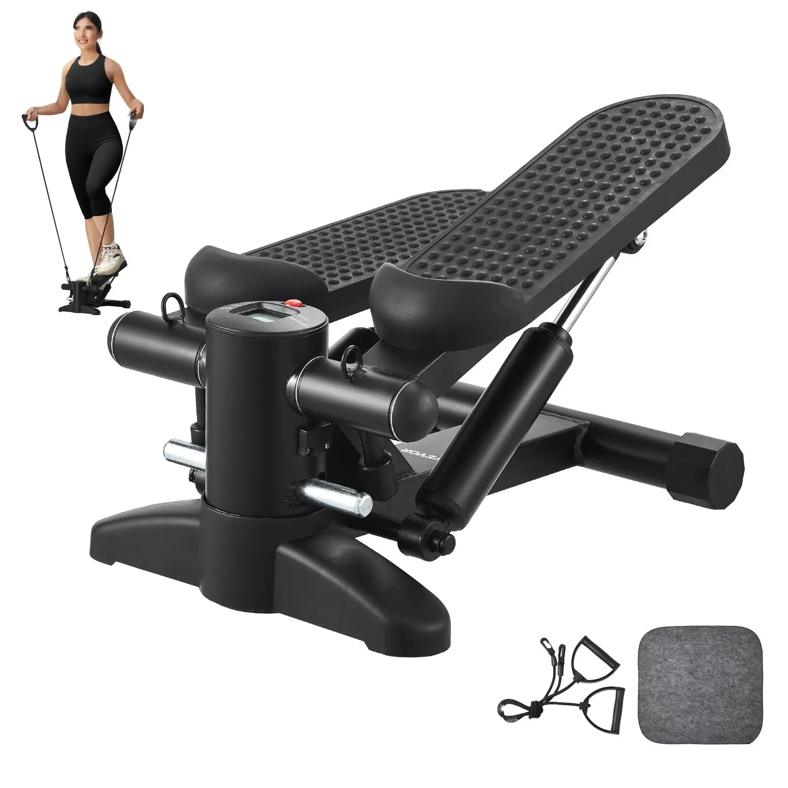 Stair Stepper For Home Gym Cardio Workouts, Hydraulic Mini Stepper With Adjustable Resistance Band, Low-Impact Stepping Machine For Toning, Quiet, Compact, And Portable Exercise Equipment For Cardio Training, Durable Steel Frame