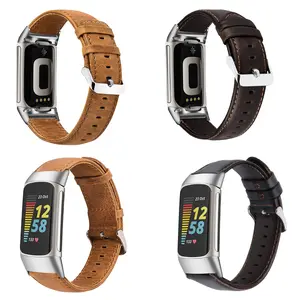 Doemoil Leather Bands Compatible with Fitbit Charge 6/Charge 5, Replacement Genuine Leather Straps for Women Men