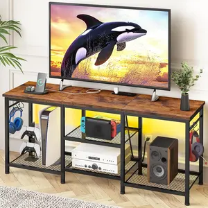 TV Stand Entertainment Center for 55 Inch TVs, with  Station and Lights Open Storage Shelves, TV Media Console, Open Storage Shelf with Sound Rack for Living Room, Rustic Brown