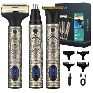 Three-in-One Men's Multifunctional Shaving Set: Hair Clippers, Nose Hair Trimmer & Razor, Digital Display, Perfect for Personal Use or Gifting