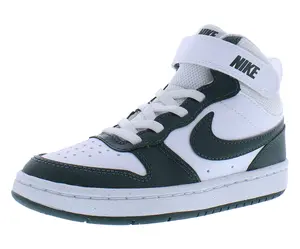 NIKE Court Borough Mid 2 PS Boys' Leather Mid-Top Sneakers, Casual Lace-up Athletic Shoes for School and Play, Lace Up Boy's Sneaker