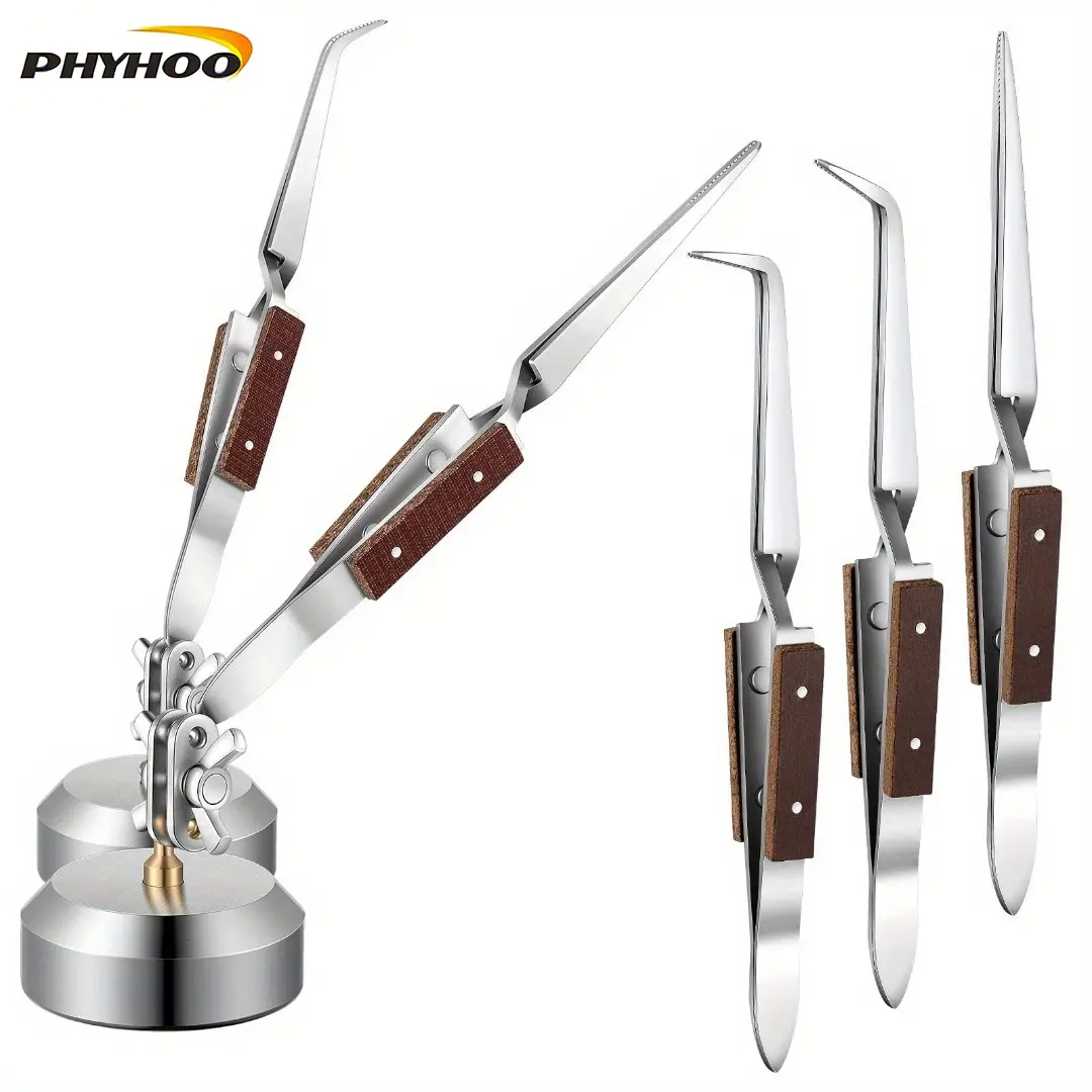 Adjustable Third Hand Jewelry Soldering Tool with Insulated Grips, Stable Metal Base Tweezers Holder for Jewelry Making, Charm Creation, Pendant Repair