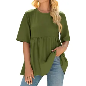 Imily Bela Women Summer Babydoll Tops Oversized Short Sleeve Peplum Tunic T Shirt Casual Loose Fit Blouse