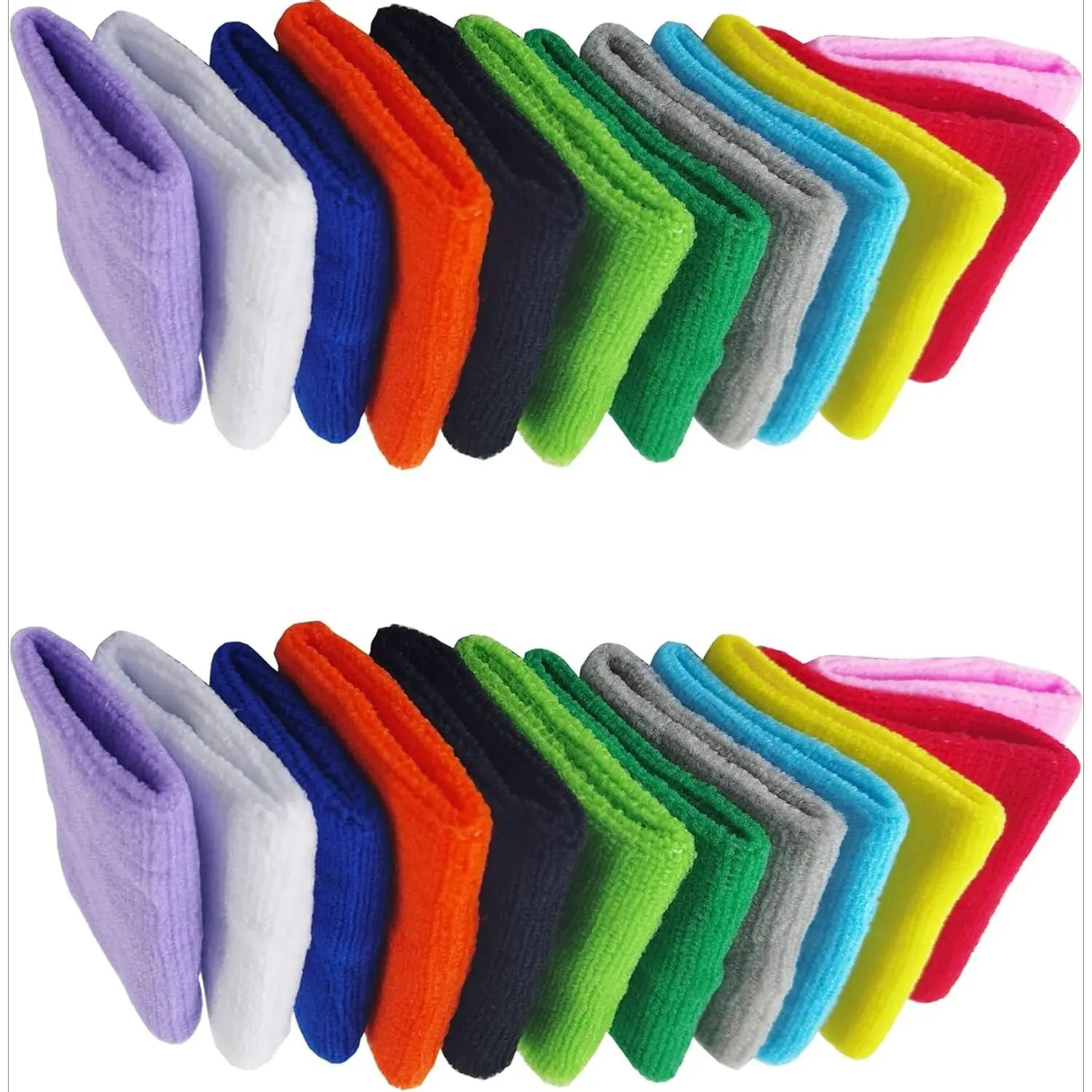 24 Pack Colorful Cotton Sweatbands for Men & Women - 3.15”x3.15” Sweat Absorbent Multi-sport Bands for Tennis, Running & Soccer