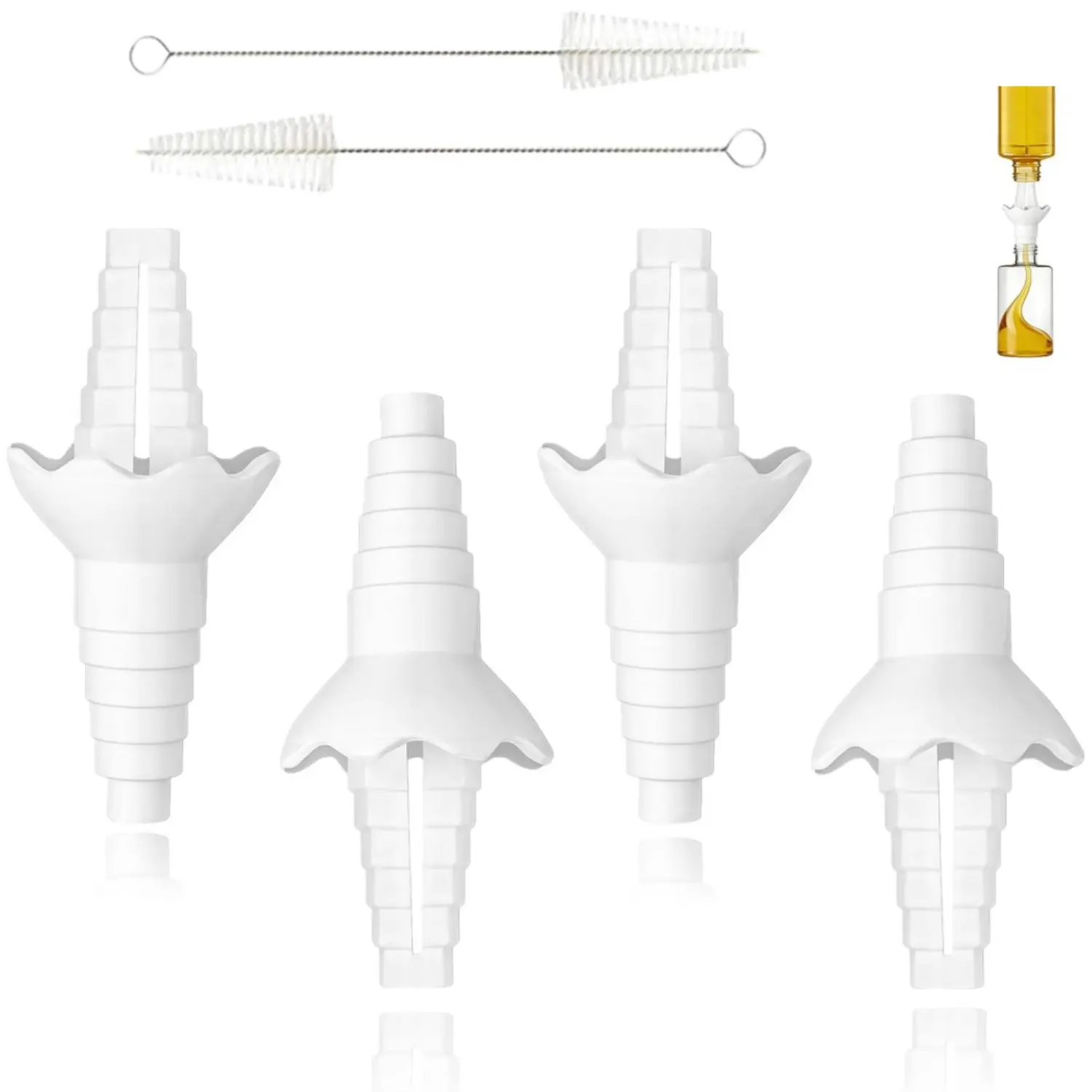 4Pcs Reusable Universal Bottle Funnel Kit - Efficient Transfer, Leak-Proof, Multifunctional Liquid Connector Adapter for Bathroom, Kitchen Soap, Shampoo, Lotion (Home Improvement, White), Liquid Transfer Connector